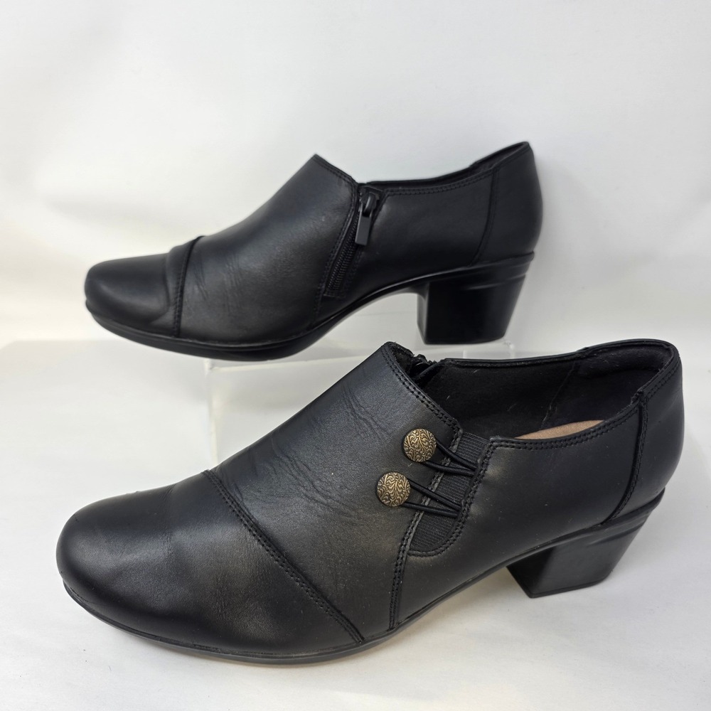 Clarks Collection Booties Women 12 Black Leather Cushion Soft Block Heel